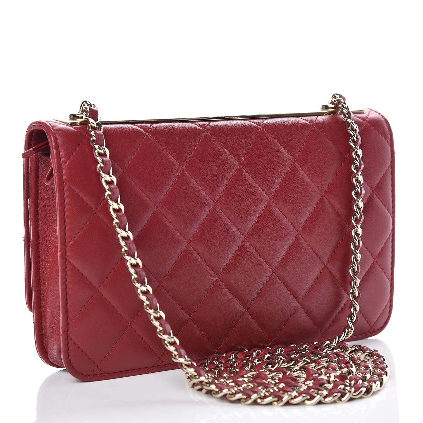 Lambskin Quilted Trendy CC Wallet On Chain WOC Dark Red