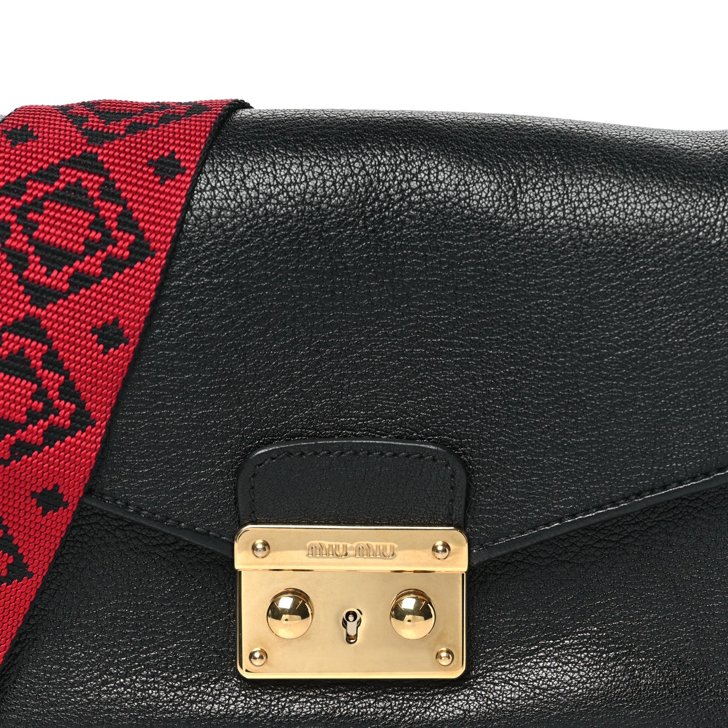 Miu Miu Goatskin Madras Crossbody Bag Black 7 of 9