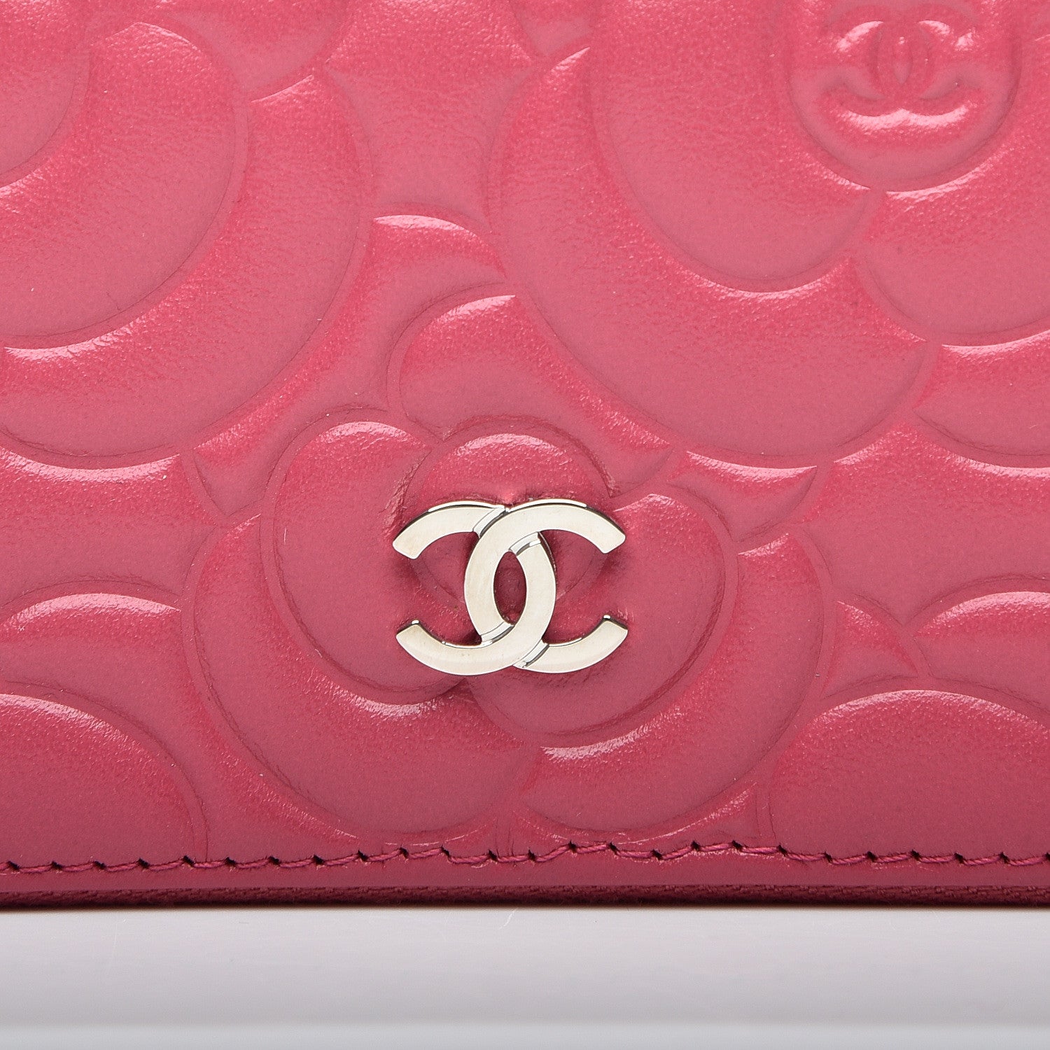Chanel Lambskin Camellia Embossed Zip Around Card Holder Fuchsia 7 of 10