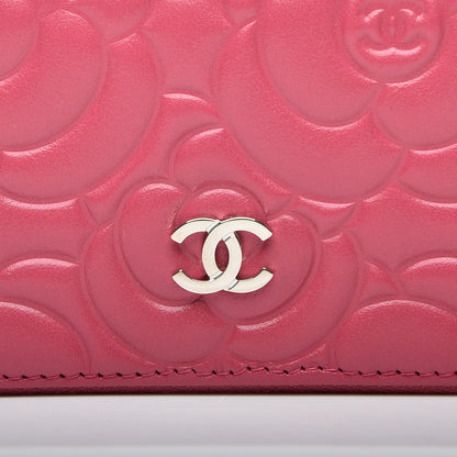 Chanel Lambskin Camellia Embossed Zip Around Card Holder Fuchsia 7 of 10