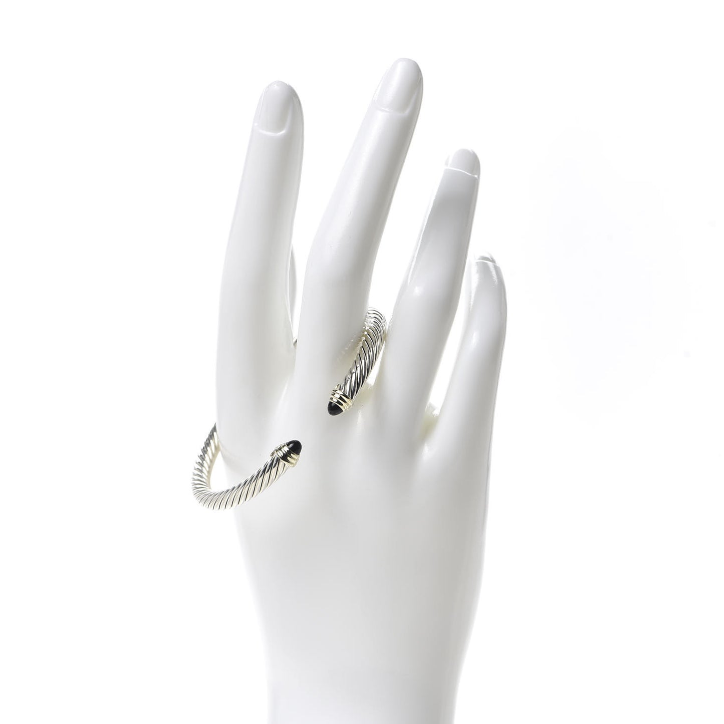 Sterling Silver 14K Yellow Gold Black Onyx 5mm Cable Classics Petite Color Bracelet