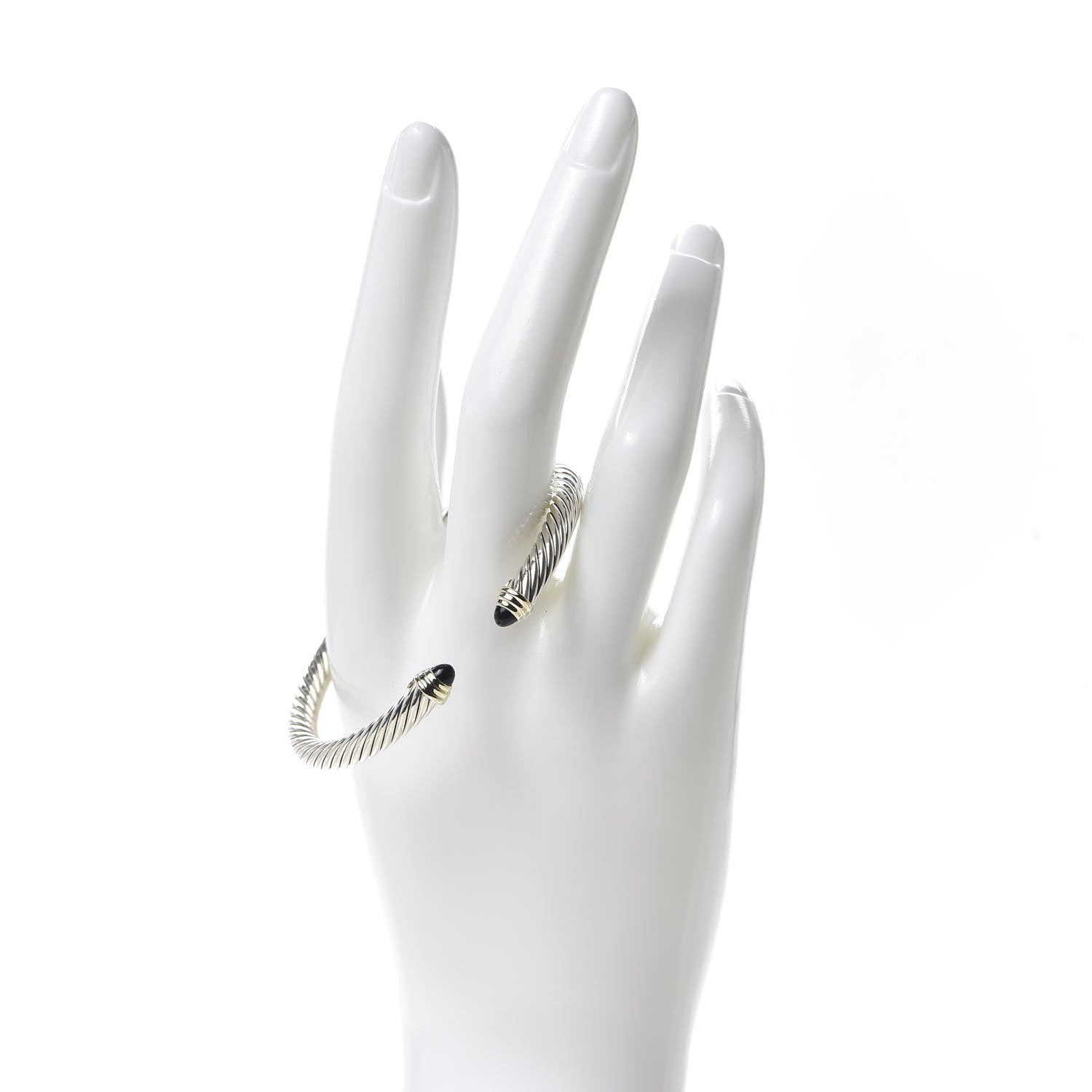 David Yurman Sterling Silver 14K Yellow Gold Black Onyx 5mm Cable Classics Petite Color Bracelet 2 of 5