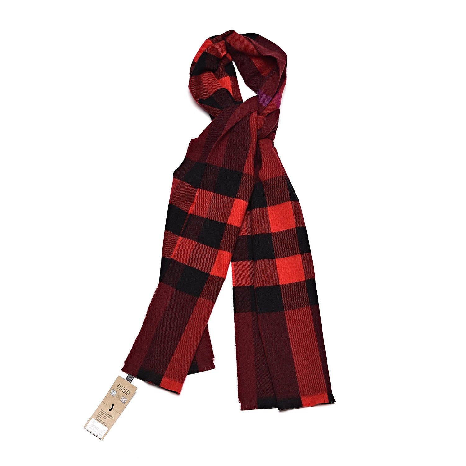 Burberry Wool Cashmere Giant Exploded Check Fringe Scarf Claret 1 of 5