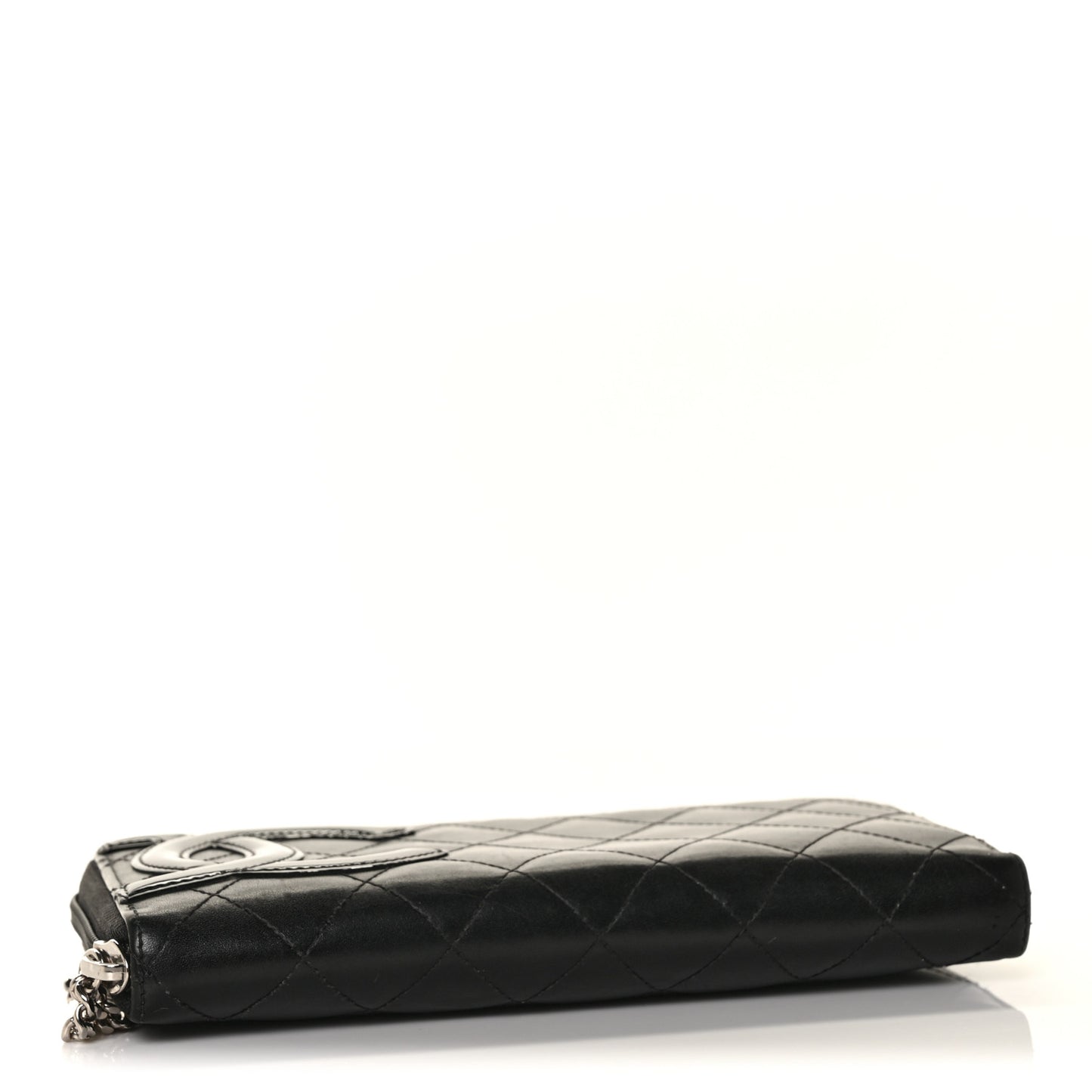 Calfskin Quilted Cambon Large Gusset Zip Around Wallet Black