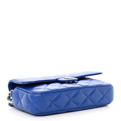 Chanel Lambskin Quilted Flap Phone Holder With Chain Blue 4 of 13