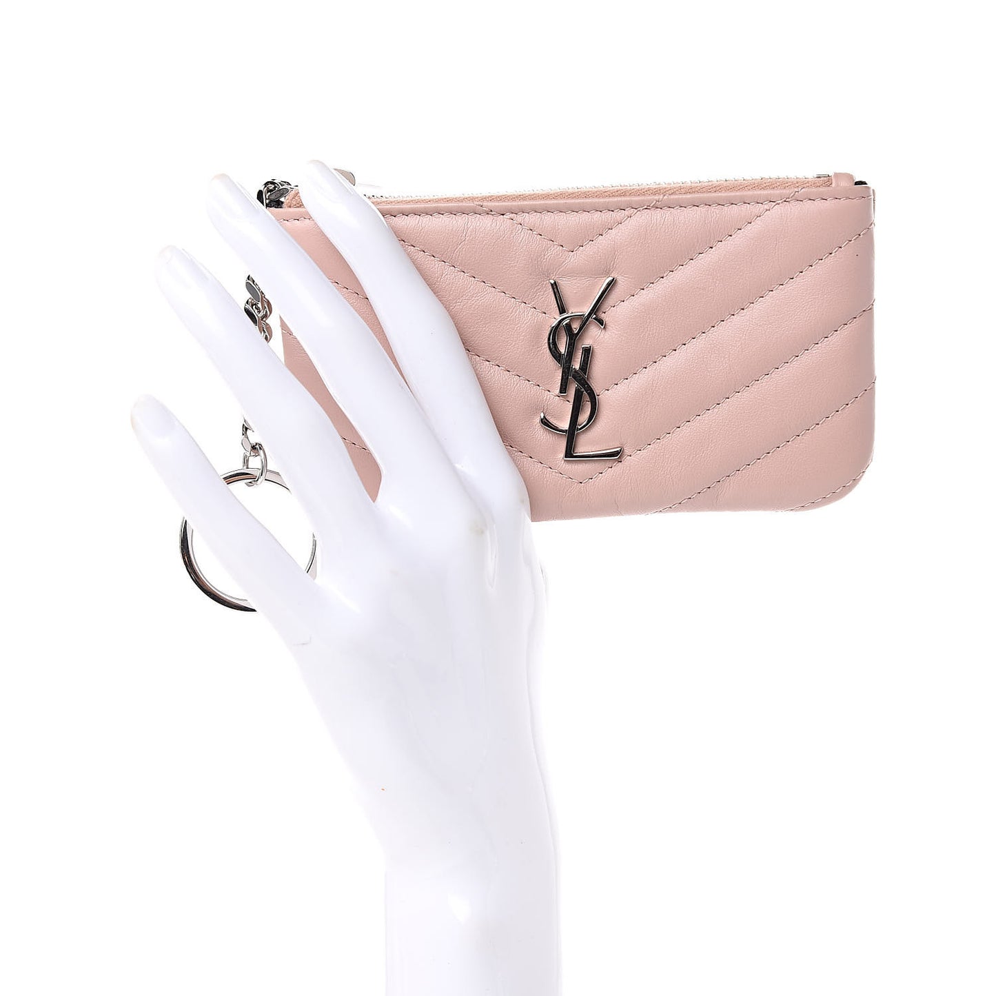 Calfskin Matelasse Monogram Key Pouch Pale Pink