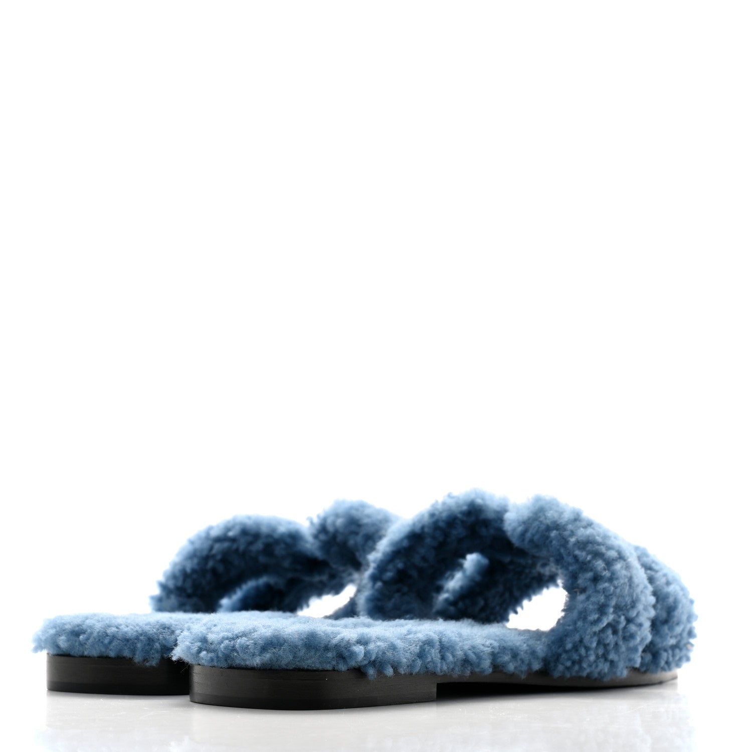 Hermes Woolskin Oran Sandals 38.5 Bleu 5 of 8