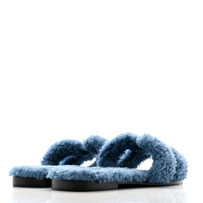 Hermes Woolskin Oran Sandals 38.5 Bleu 5 of 8