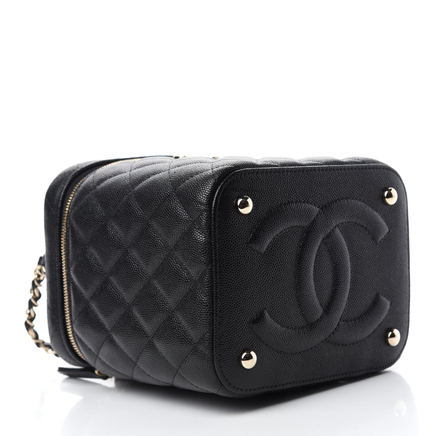 Caviar Quilted Small Vanity Case With Chain Black