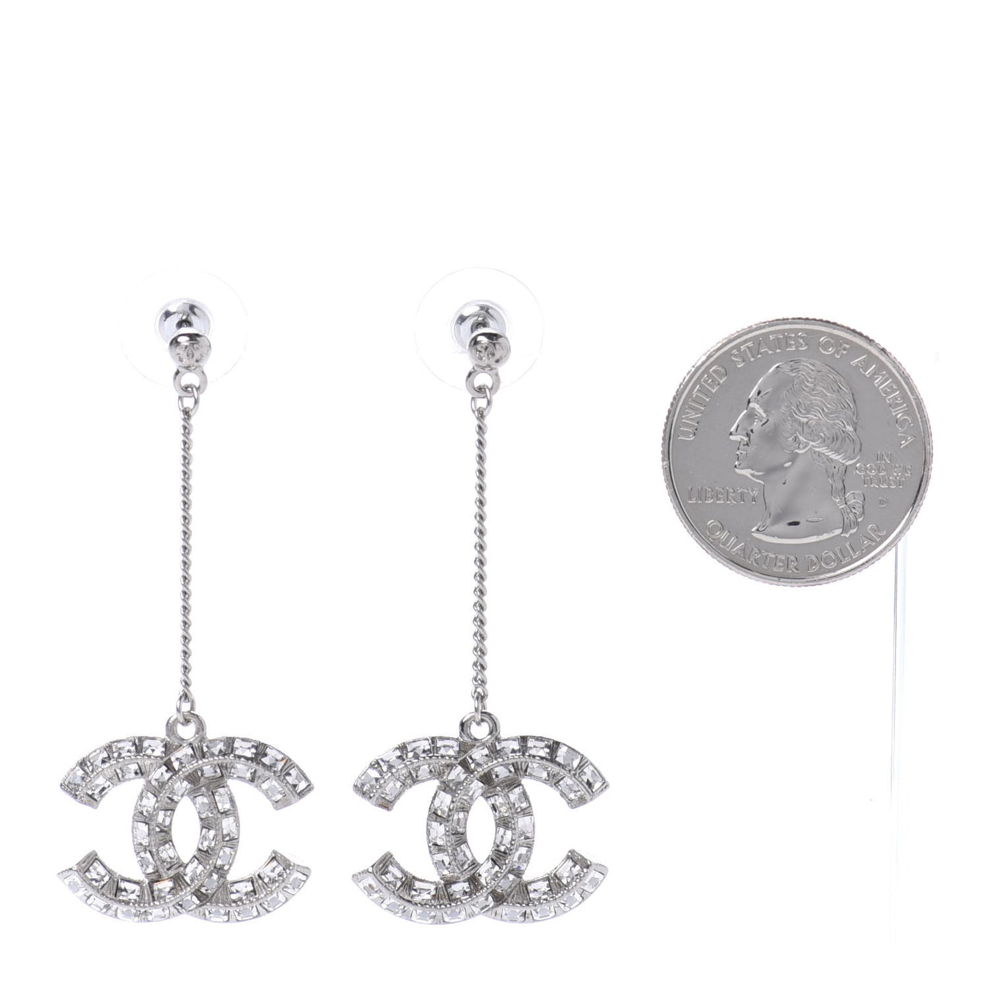 Baguette Crystal CC Drop Earrings Silver