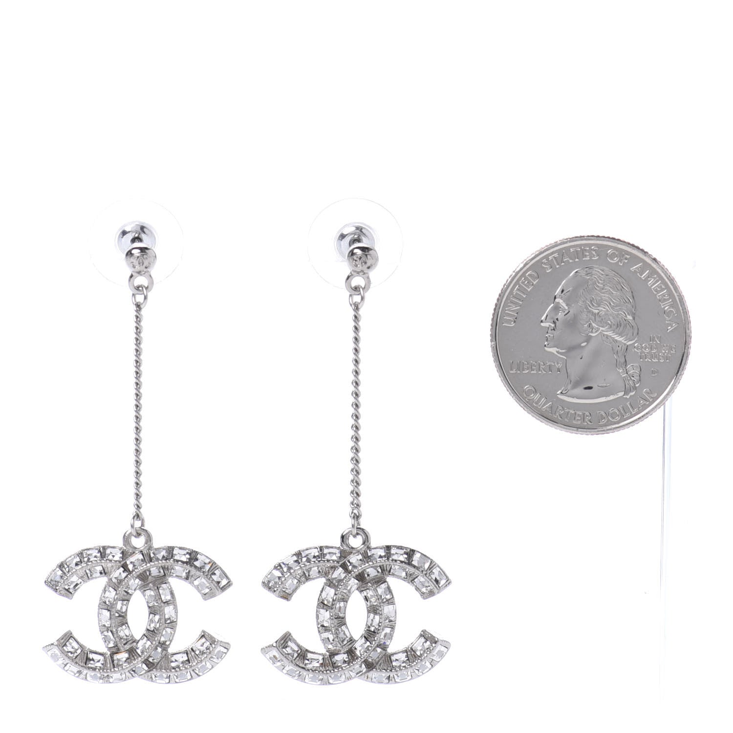Chanel Baguette Crystal CC Drop Earrings Silver 2 of 5