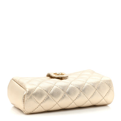 Chanel Metallic Lambskin Quilted Mini Phone Holder Clutch Light Gold 4 of 12