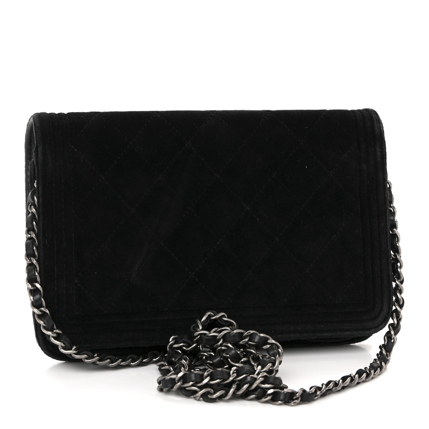 Chanel Velvet Quilted Boy Wallet On Chain WOC Black 3 of 15