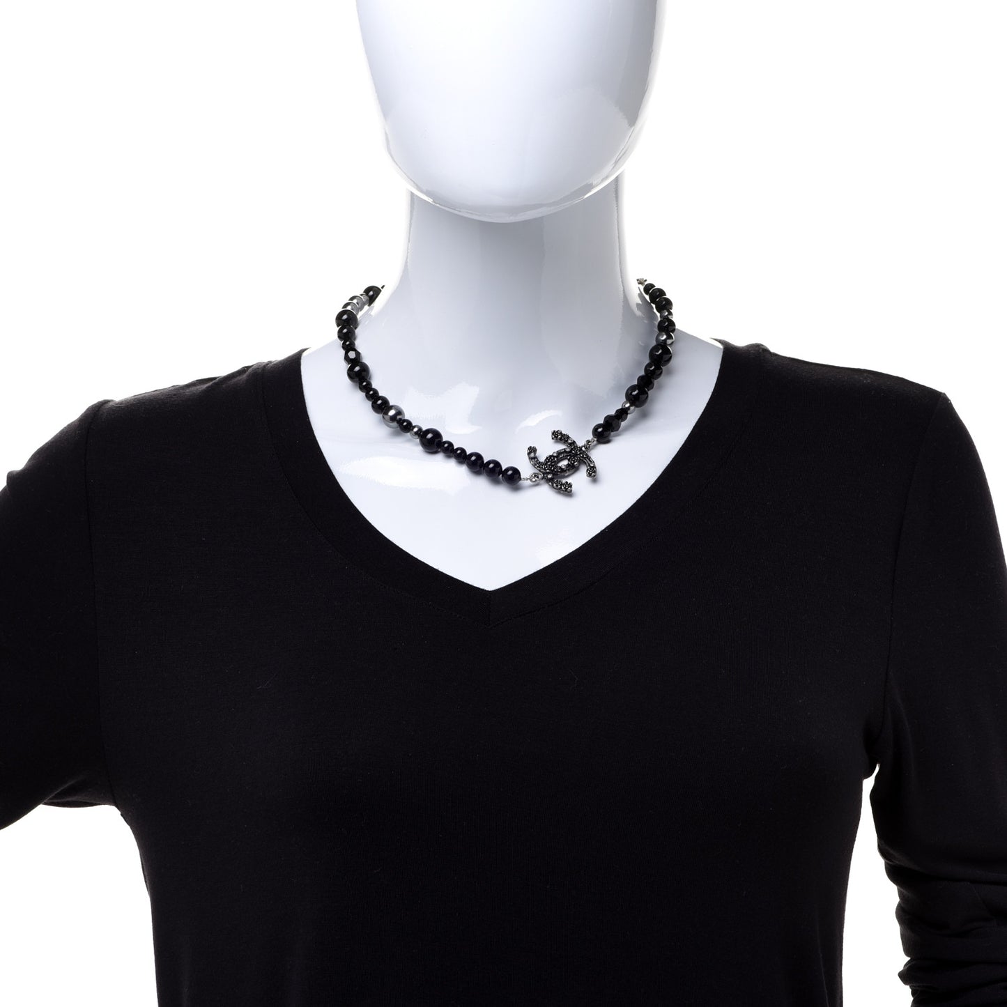 Pearl Crystal CC Camellia Necklace Ruthenium Black