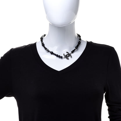 Chanel Pearl Crystal CC Camellia Necklace Ruthenium Black 2 of 6
