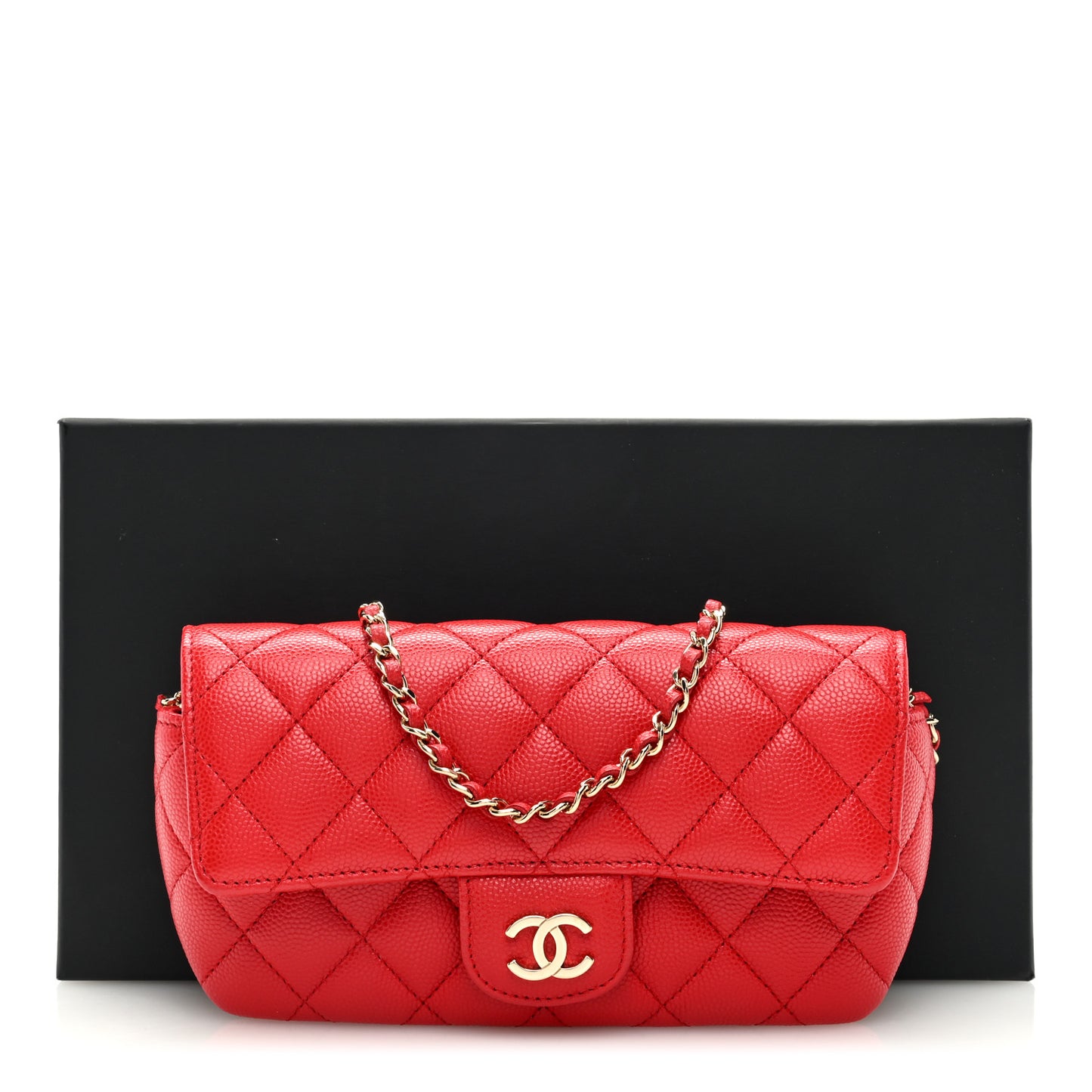 Caviar Quilted Glasses Case With Chain Red