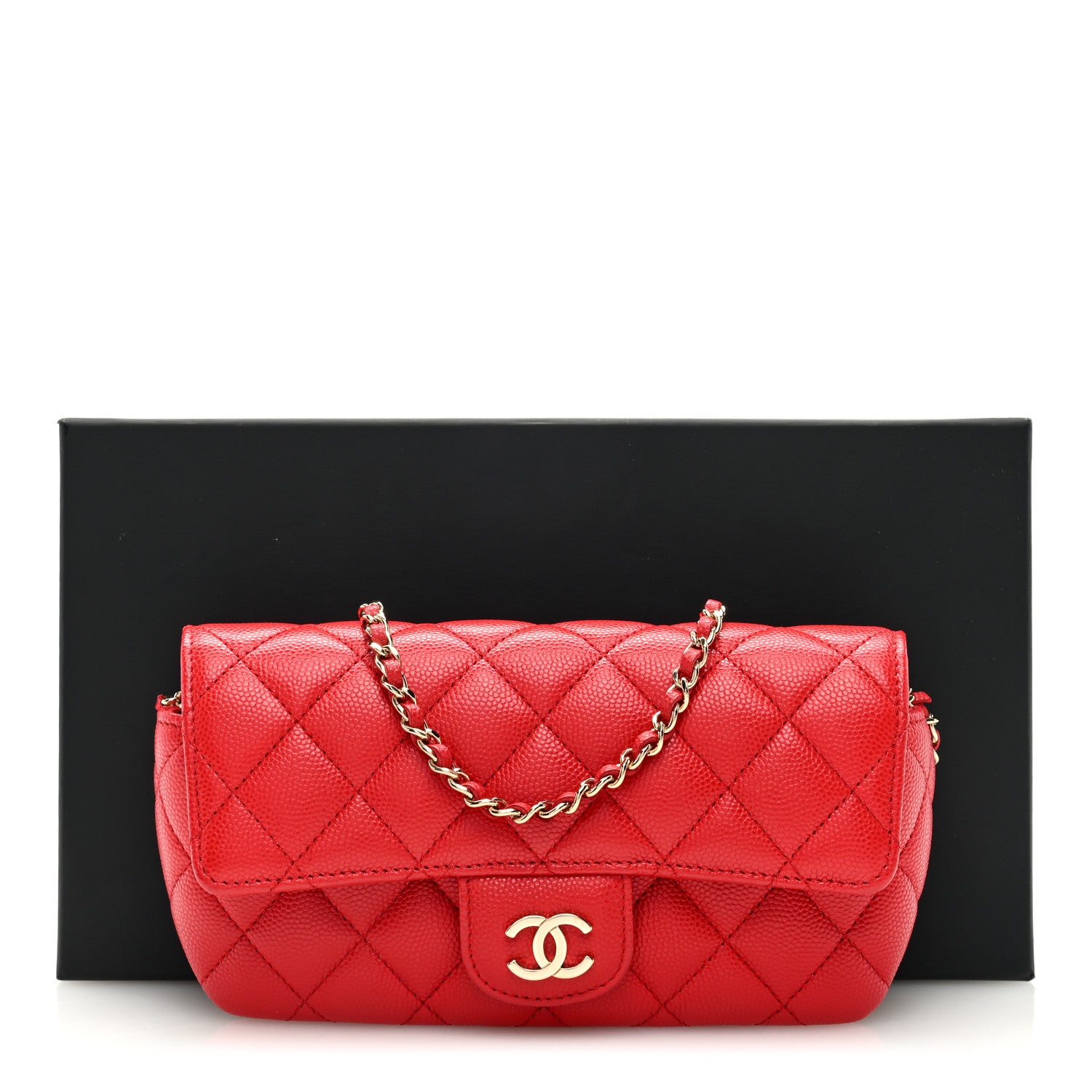 Chanel Caviar Quilted Glasses Case With Chain Red 10 of 10