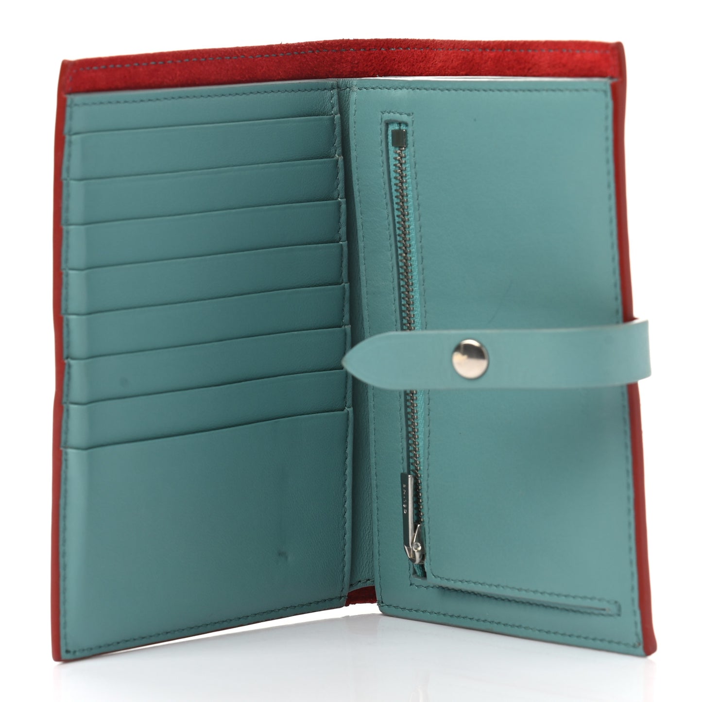 Grained Calfskin Medium Multifunction Strap Wallet Coquelicot Ocean