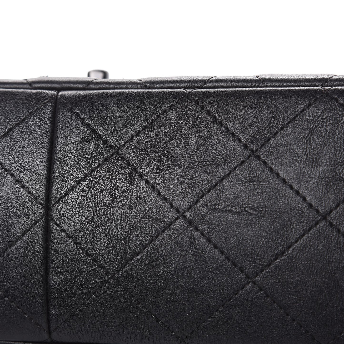 Crumpled Calfskin Quilted Jumbo Double Flap So Black