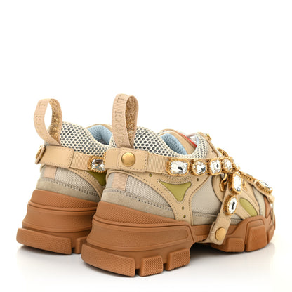 Gucci X SEGA Mesh Canvas Calfskin Removable Crystals Flashtrek Sneakers 36.5 Mystic White Oatmeal Sand Storm 4 of 8