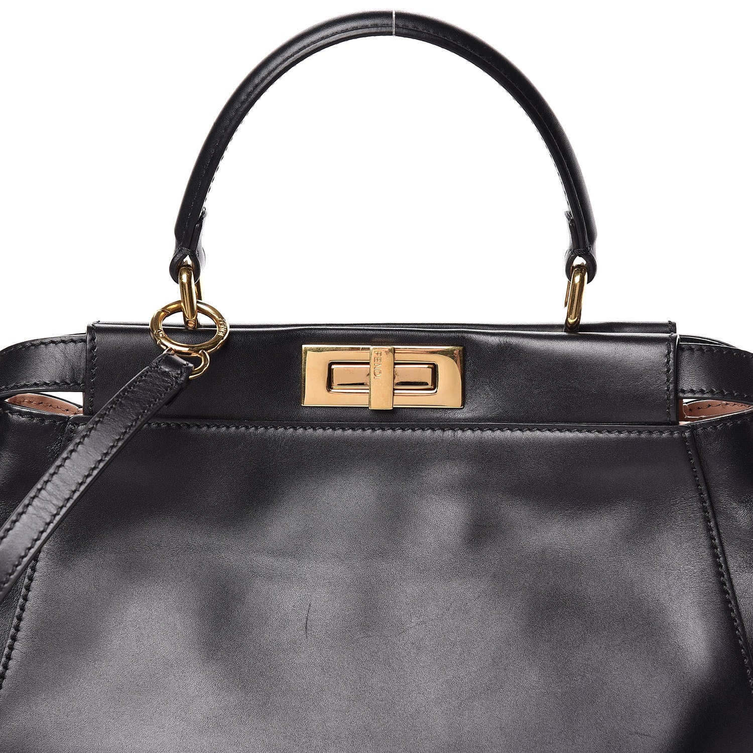Fendi Vitello Morgan Shiny Nappa Medium Peekaboo Iconic Satchel Black Rosa Plaster 12 of 19
