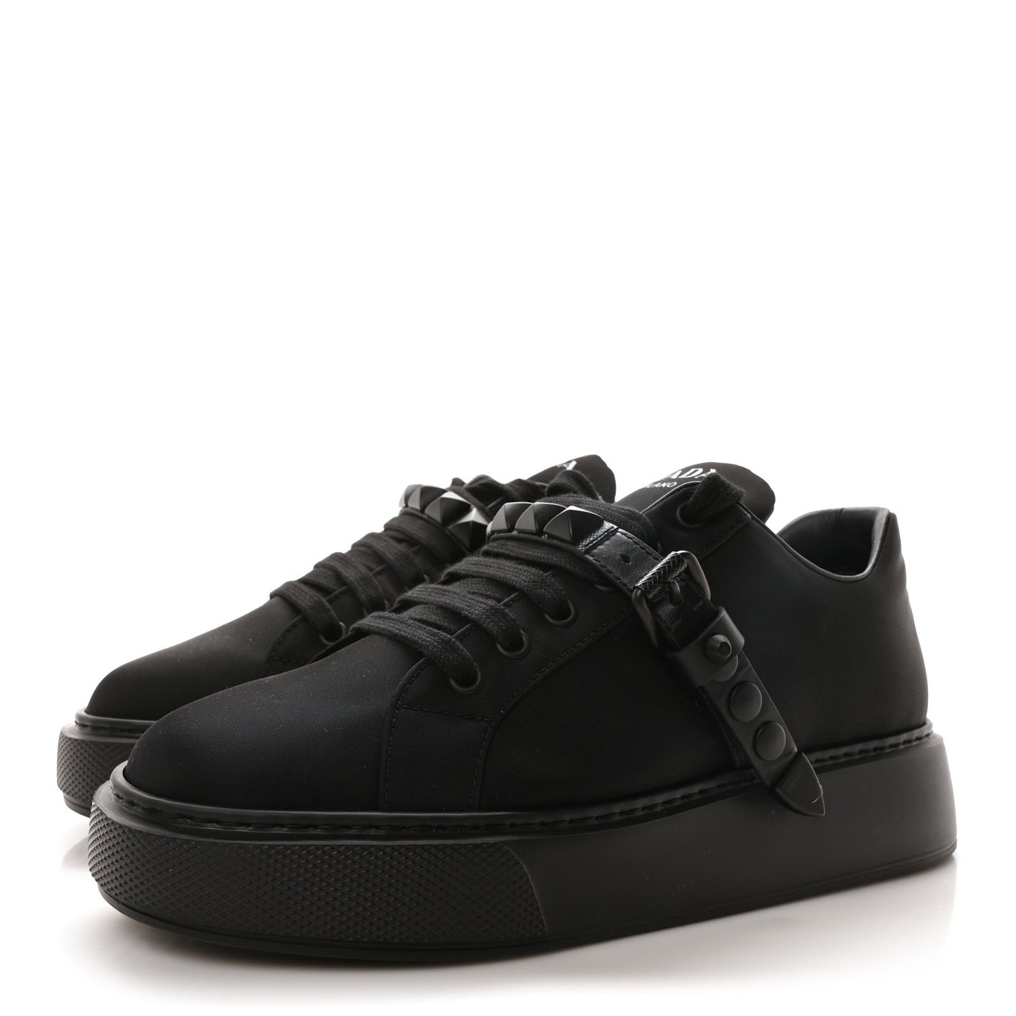 Nylon Gabardine Studded Low Top Sneakers 39 Black