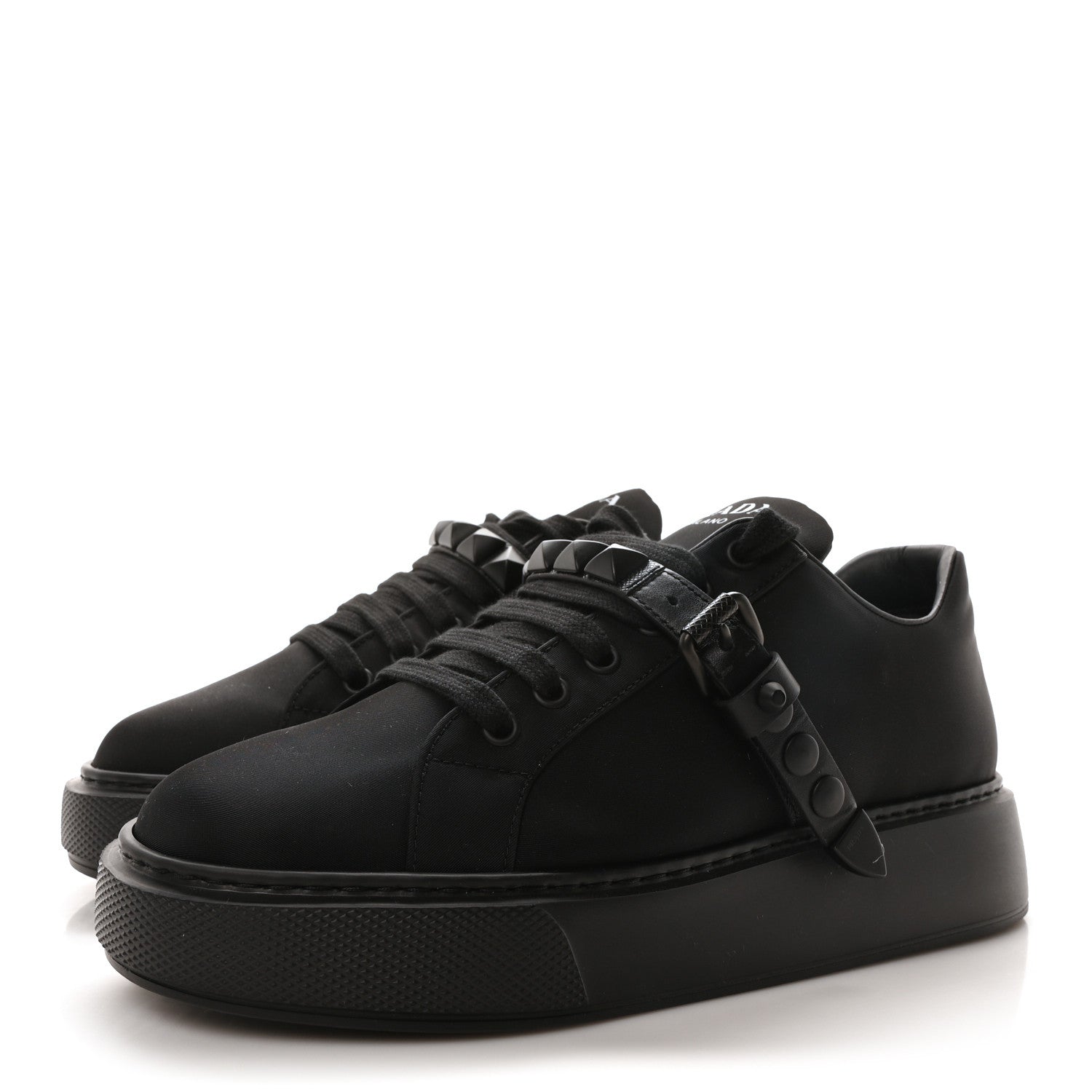 Prada Nylon Gabardine Studded Low Top Sneakers 39 Black 4 of 9