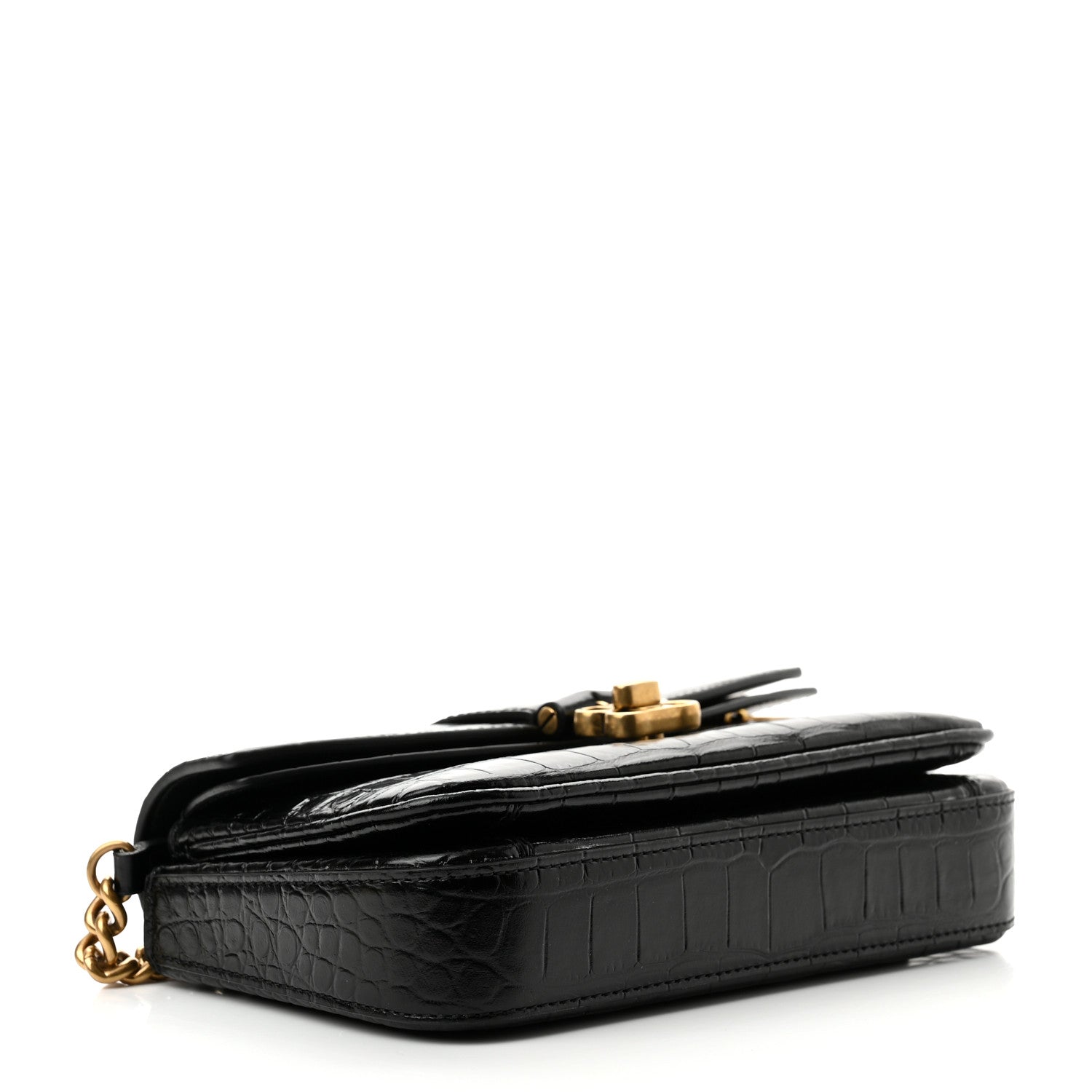 Balenciaga Shiny Super Supple Calfskin Crocodile Embossed Minister Flap Bag XS Black 3 of 10