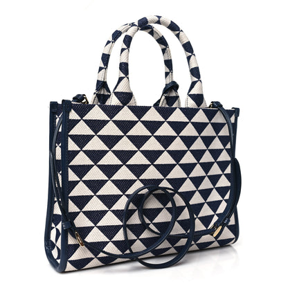 Prada Jacquard Saffiano Triangolo Symbole Embroidered Small Tote Baltico Talco 3 of 11