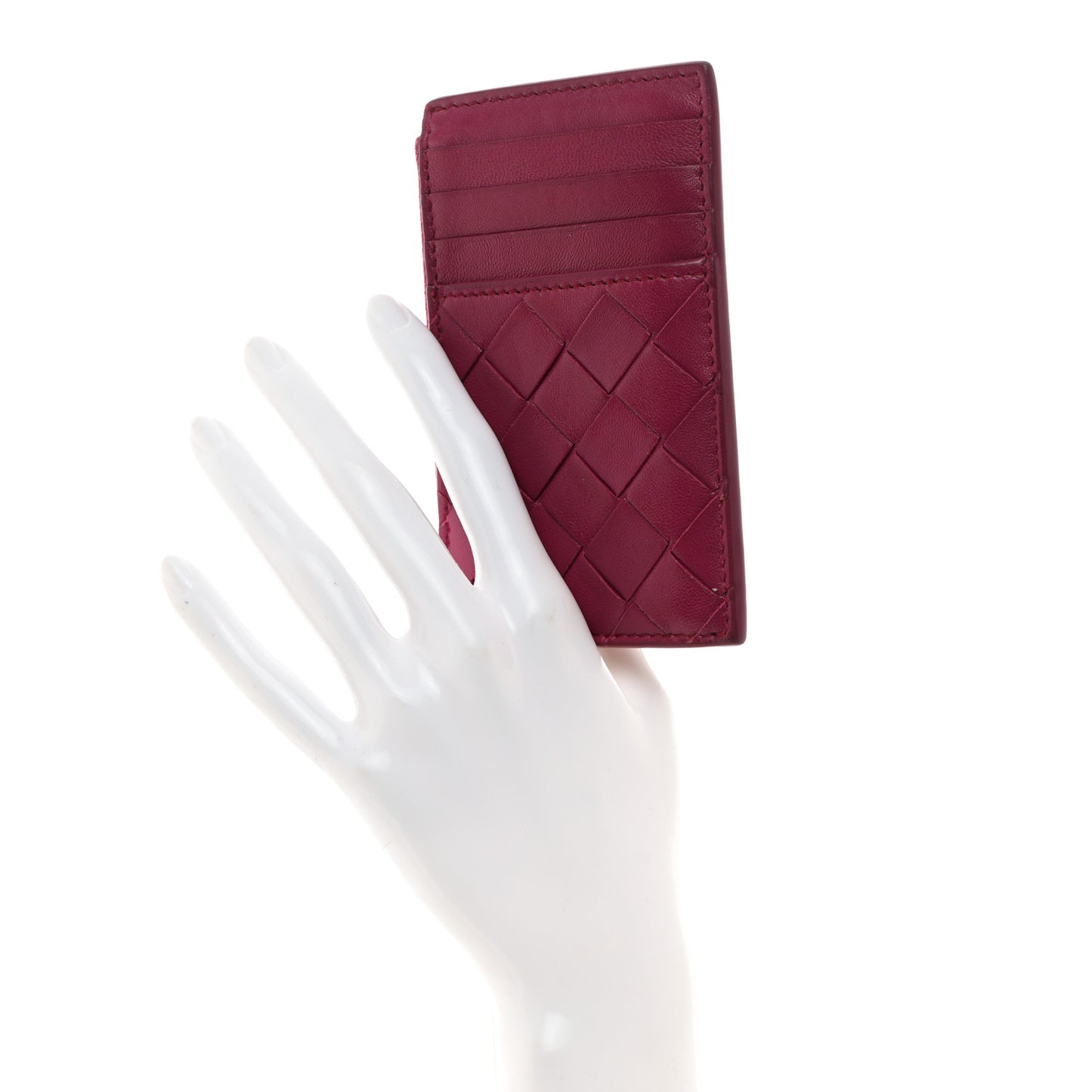 Calfskin Intrecciato Zip Card Holder Barolo