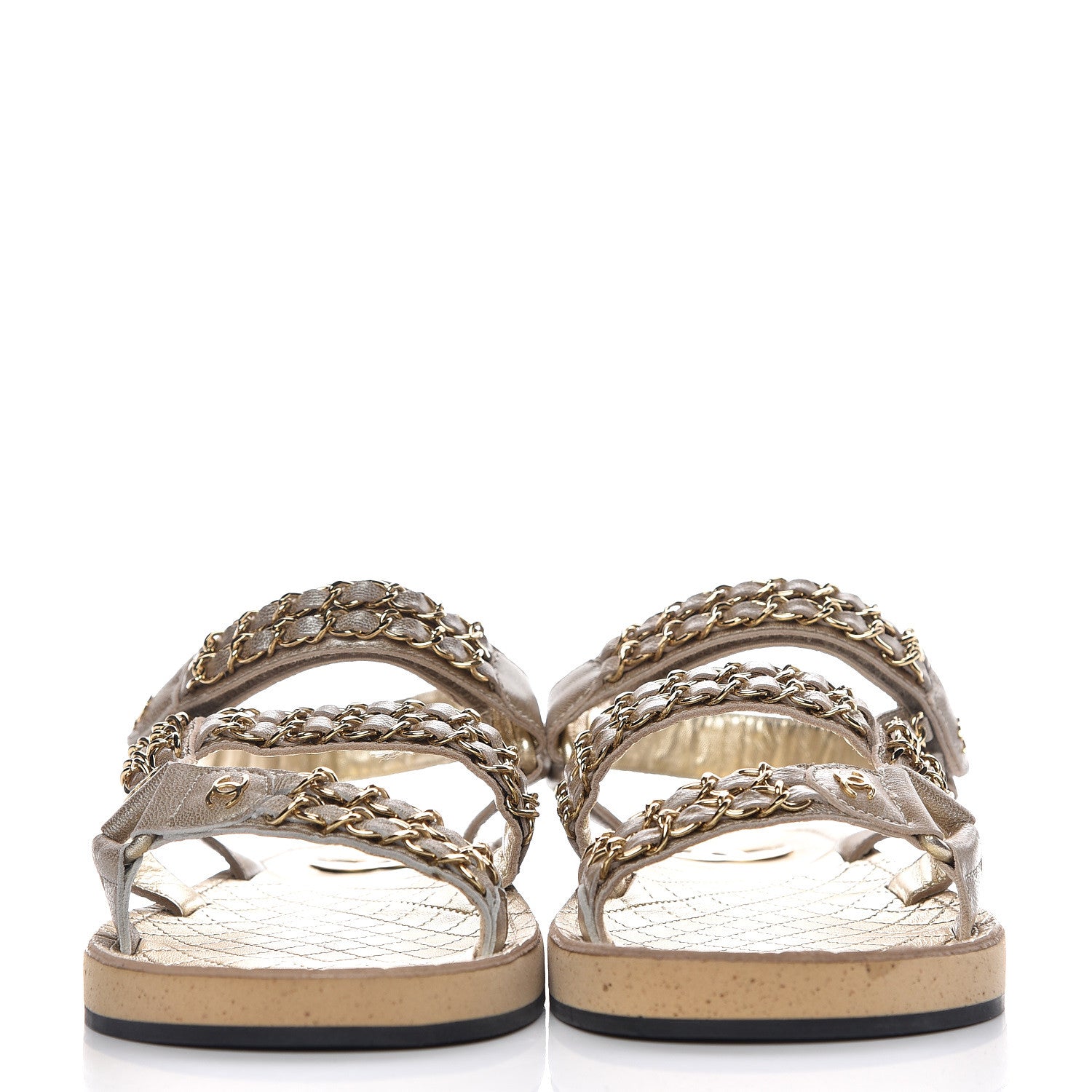 Chanel Metallized Goatskin Chain Flat Sandals 38 Gold 2 of 8