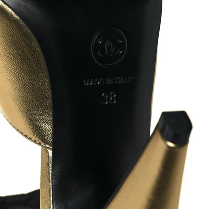 Chanel Laminated Lambskin Grosgrain Cap Toe CC Pumps 38 Gold Black 6 of 10