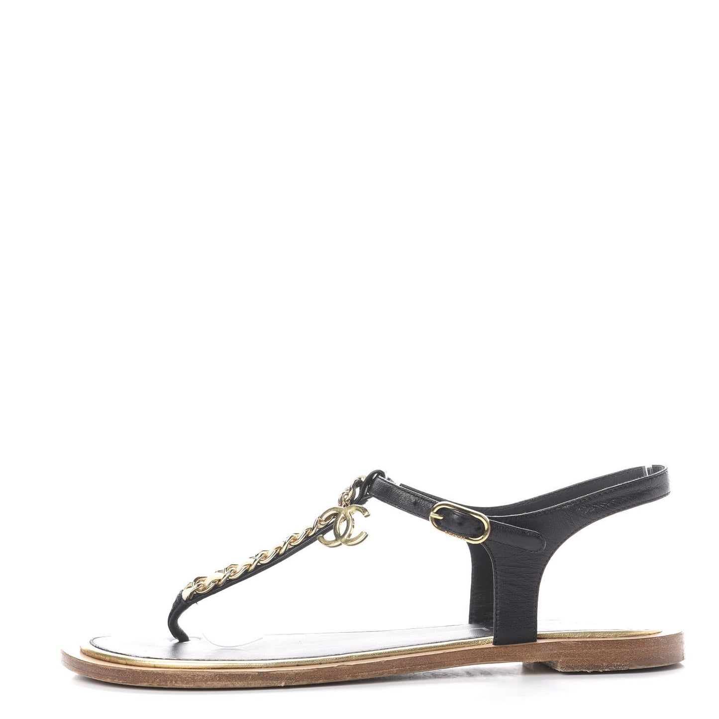 Lambskin Chain CC Thong Sandals 38.5 Black