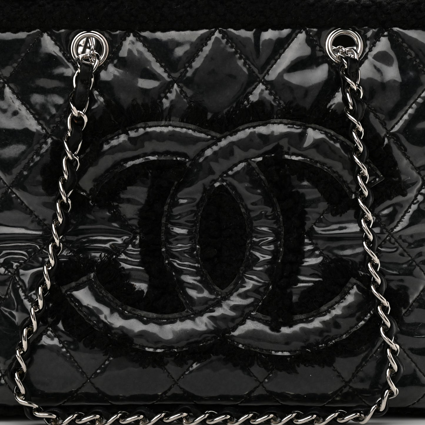 Vinyl Quilted Funny Tweed Tote Black