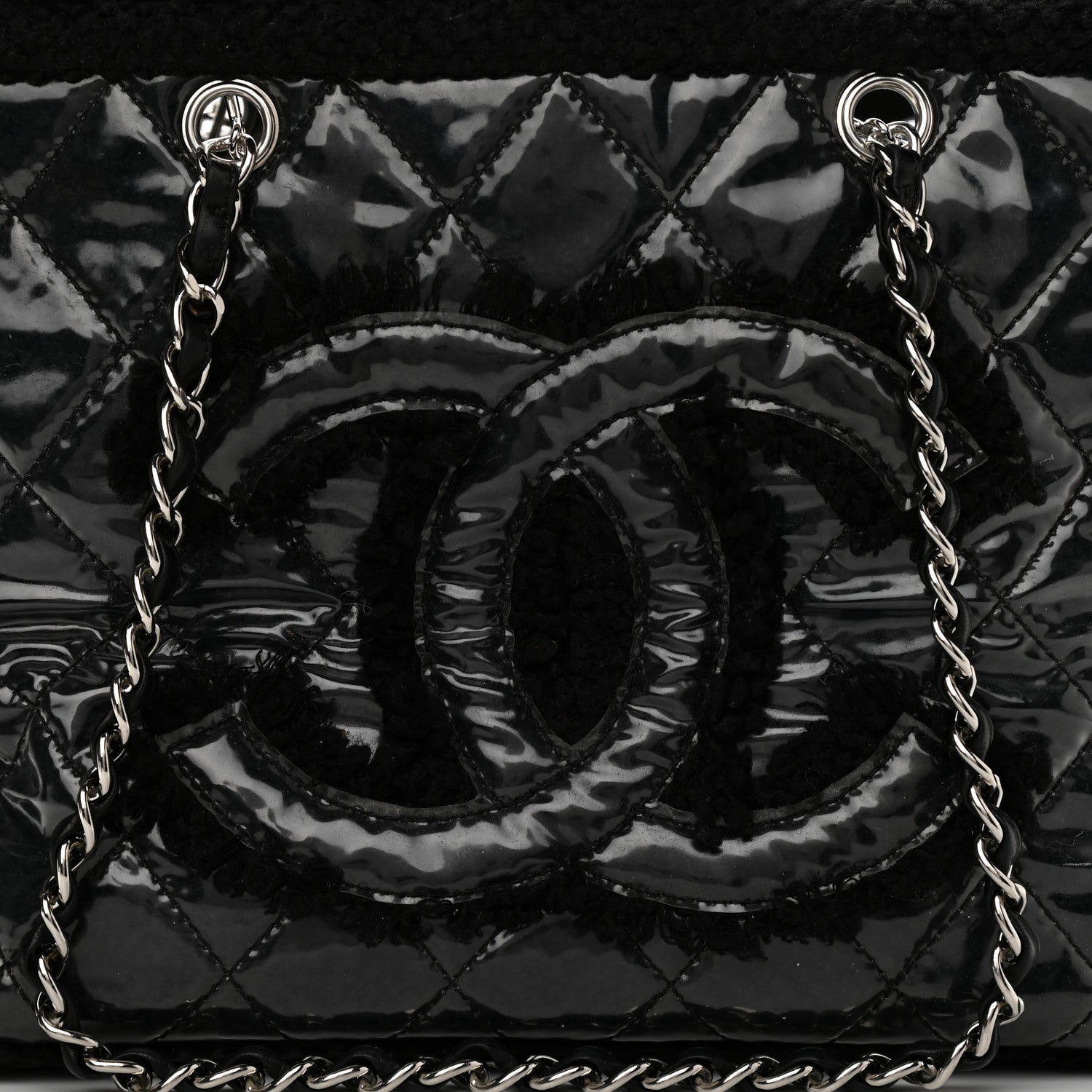 Chanel Vinyl Quilted Funny Tweed Tote Black 7 of 9
