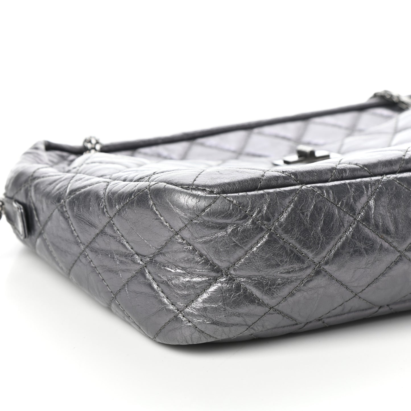 Metallic Aged Calfskin Quilted Large Reissue Camera Case Silver
