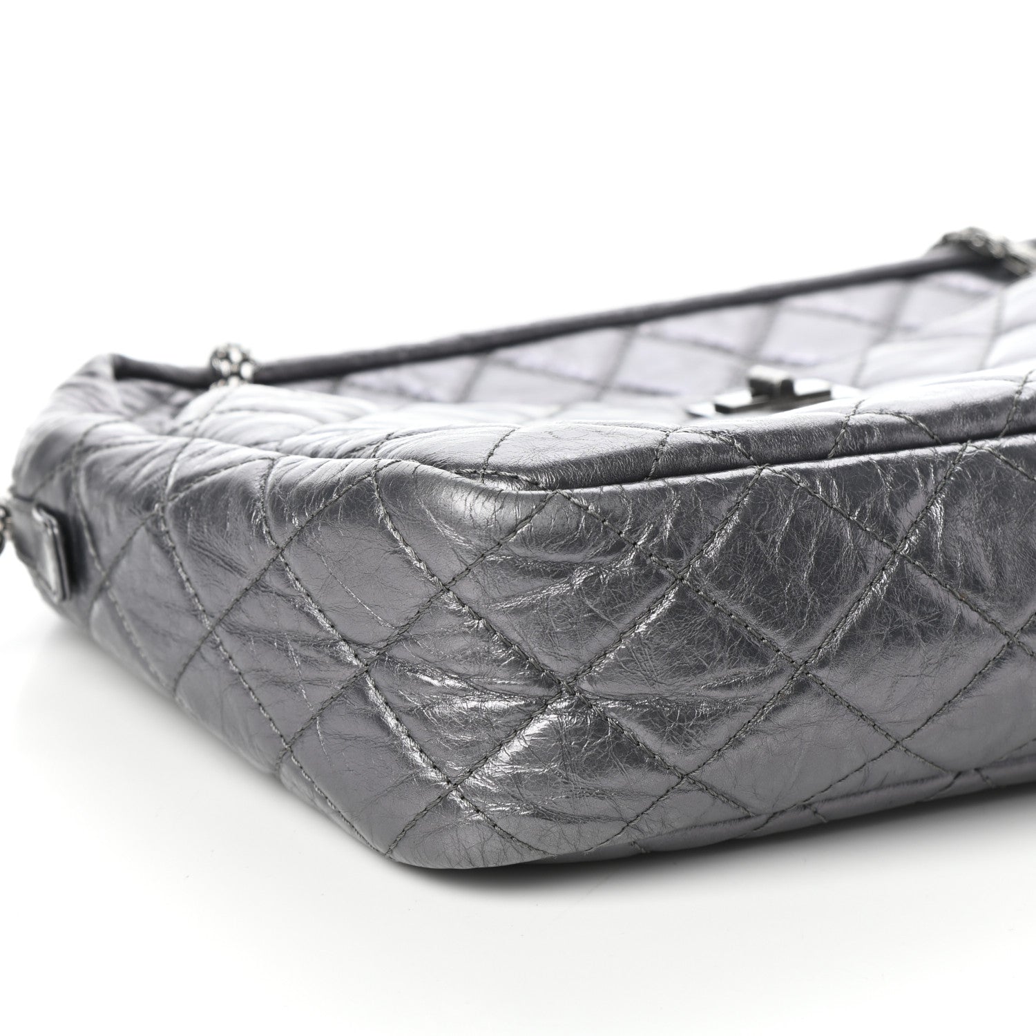 Chanel Metallic Aged Calfskin Quilted Large Reissue Camera Case Silver 9 of 10