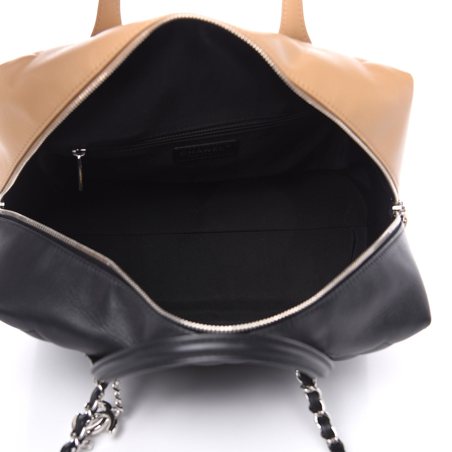 Calfskin Quilted Feather Weight Bowling Bag Black Beige