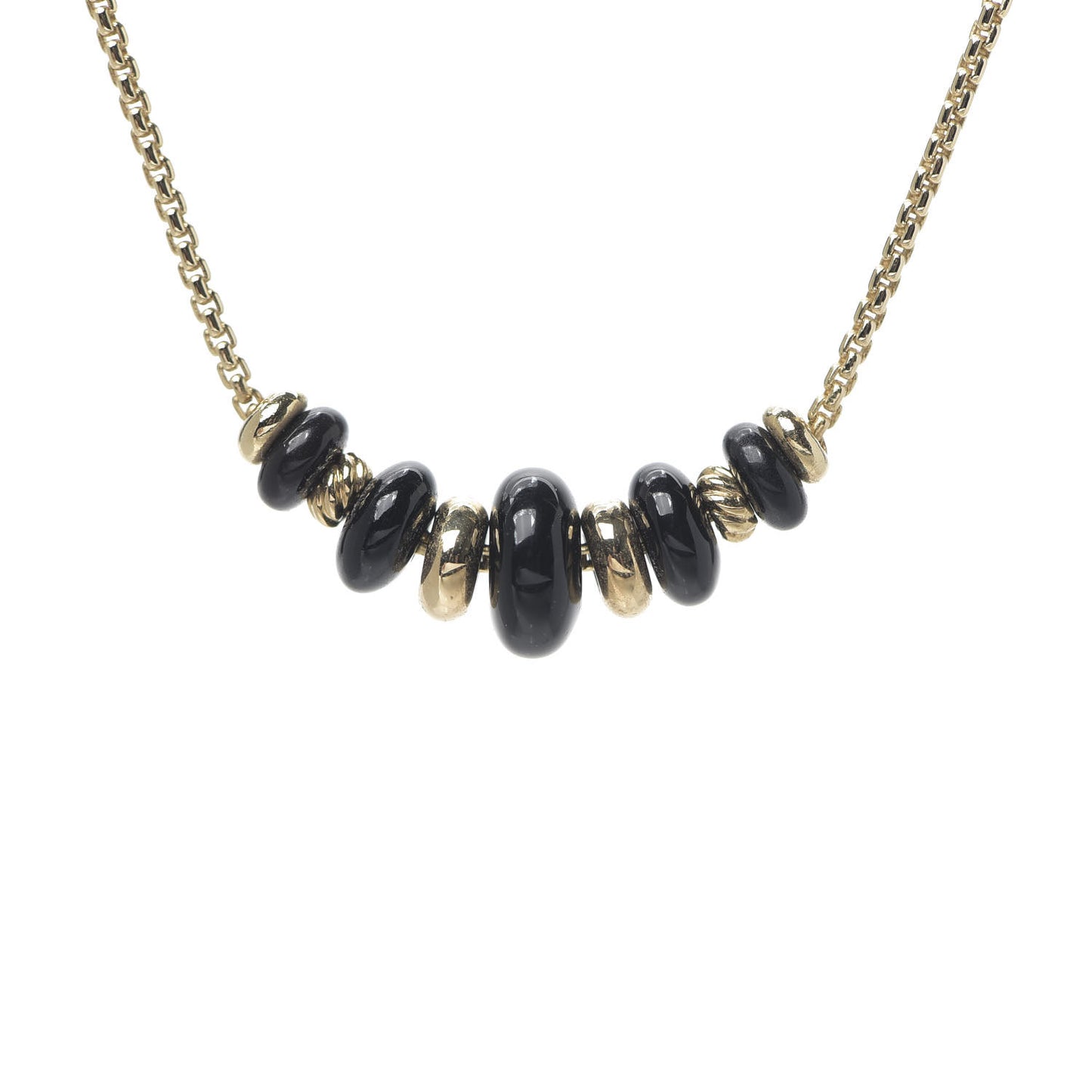 18K Yellow Gold Black Onyx Rio Rondelle Short Station Necklace