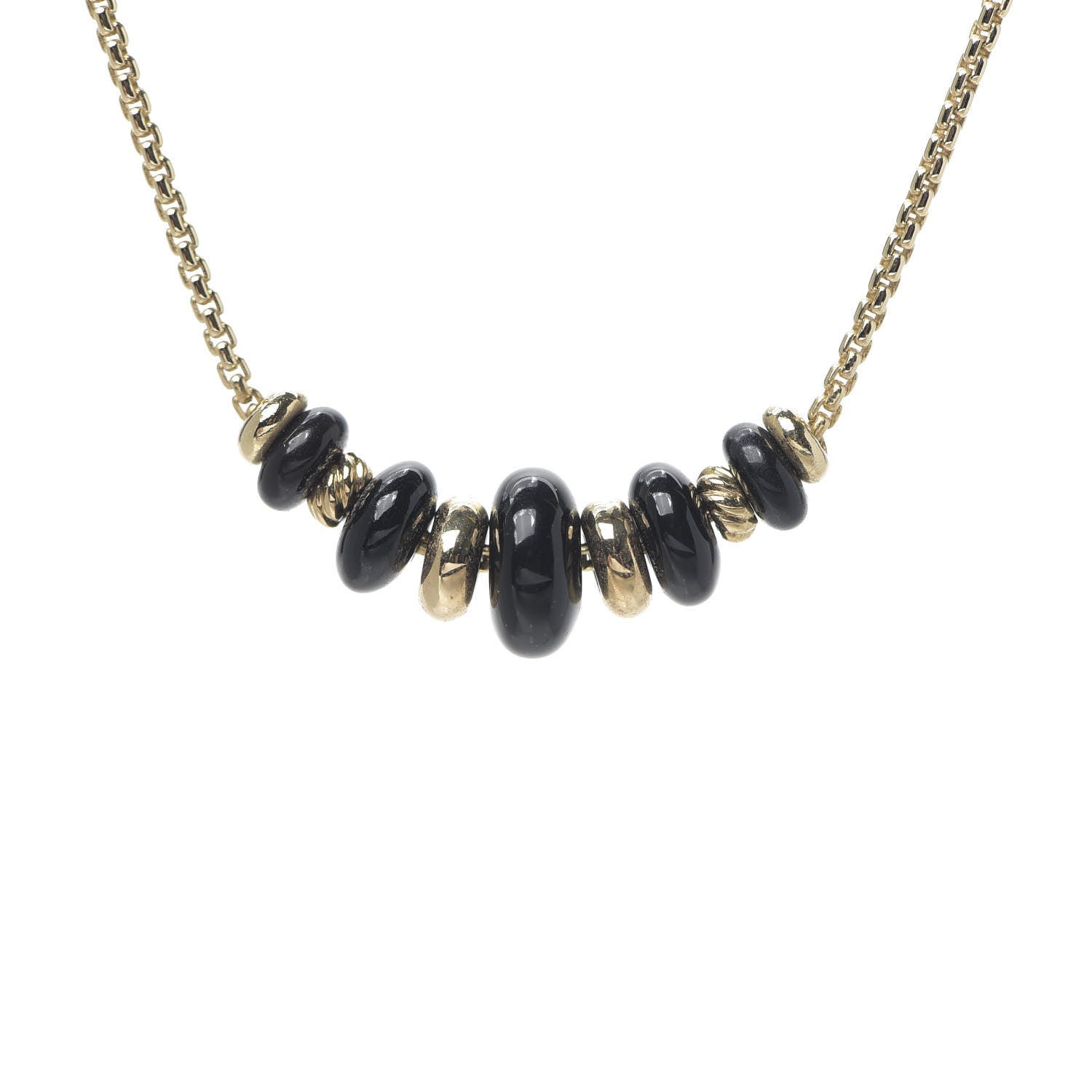 David Yurman 18K Yellow Gold Black Onyx Rio Rondelle Short Station Necklace 3 of 5