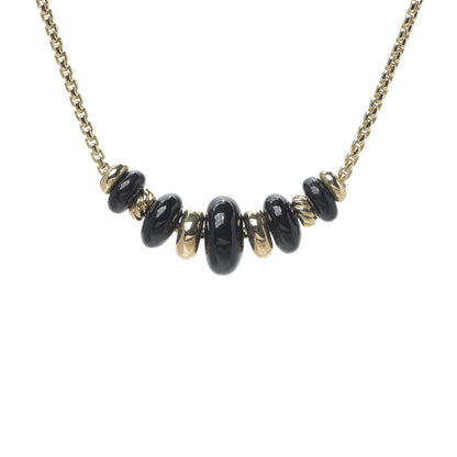 David Yurman 18K Yellow Gold Black Onyx Rio Rondelle Short Station Necklace 3 of 5
