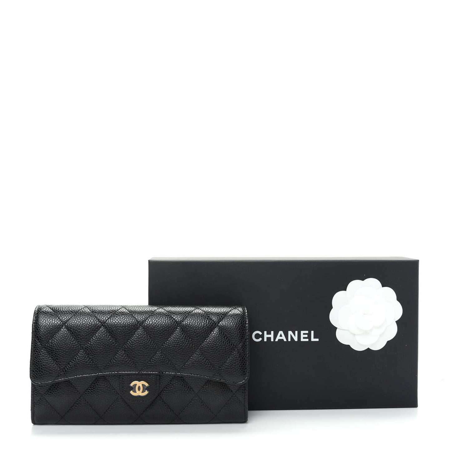 Caviar Quilted Large Gusset Flap Wallet Black