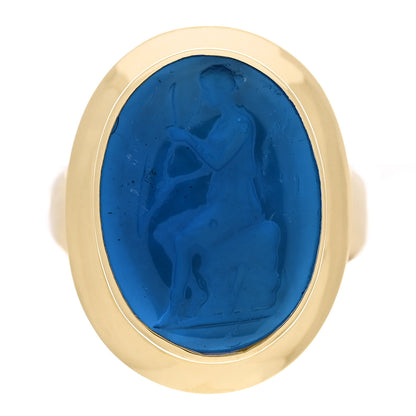 Elizabeth Locke 19K Yellow Gold Peacock Blue Venetian Glass Intaglio Ring 57 8 1 of 6