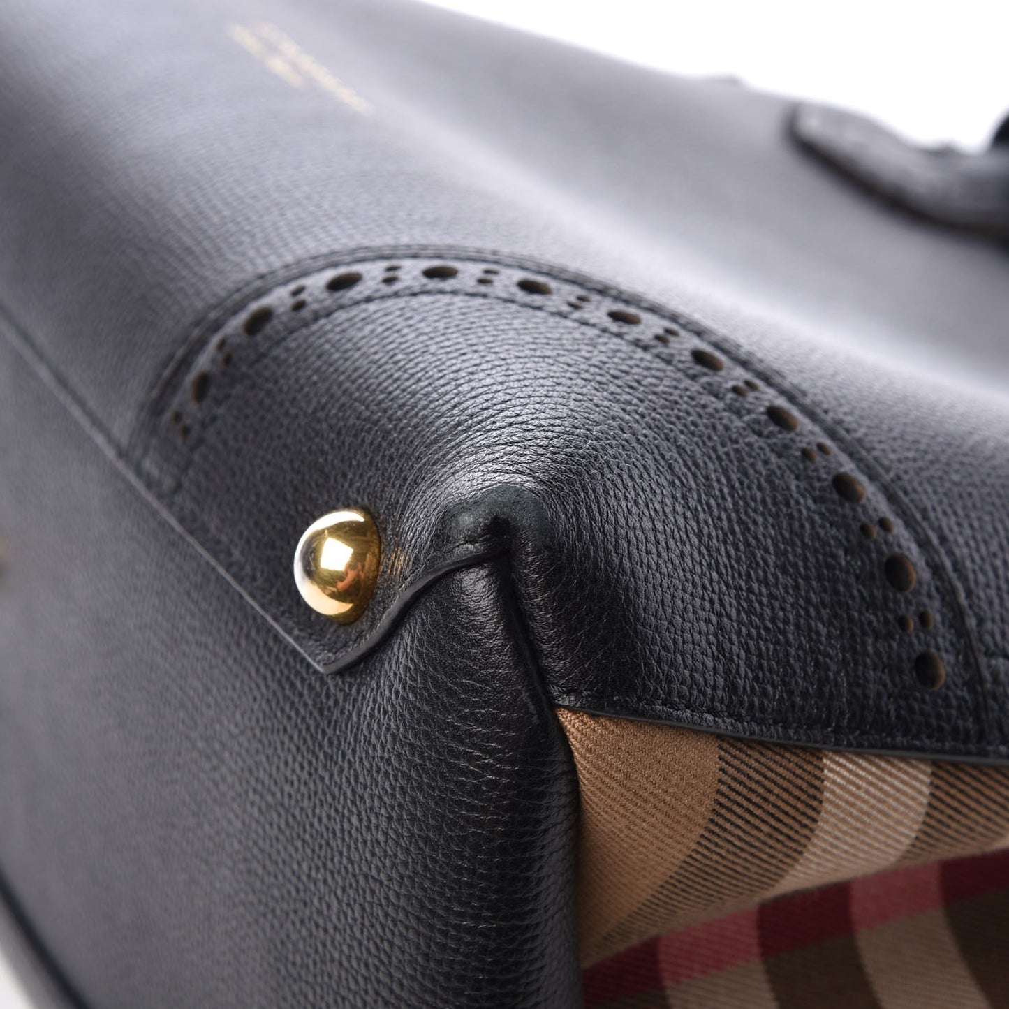 Grainy Calfskin Perforated House Check Medium Brogue Banner Tote Black