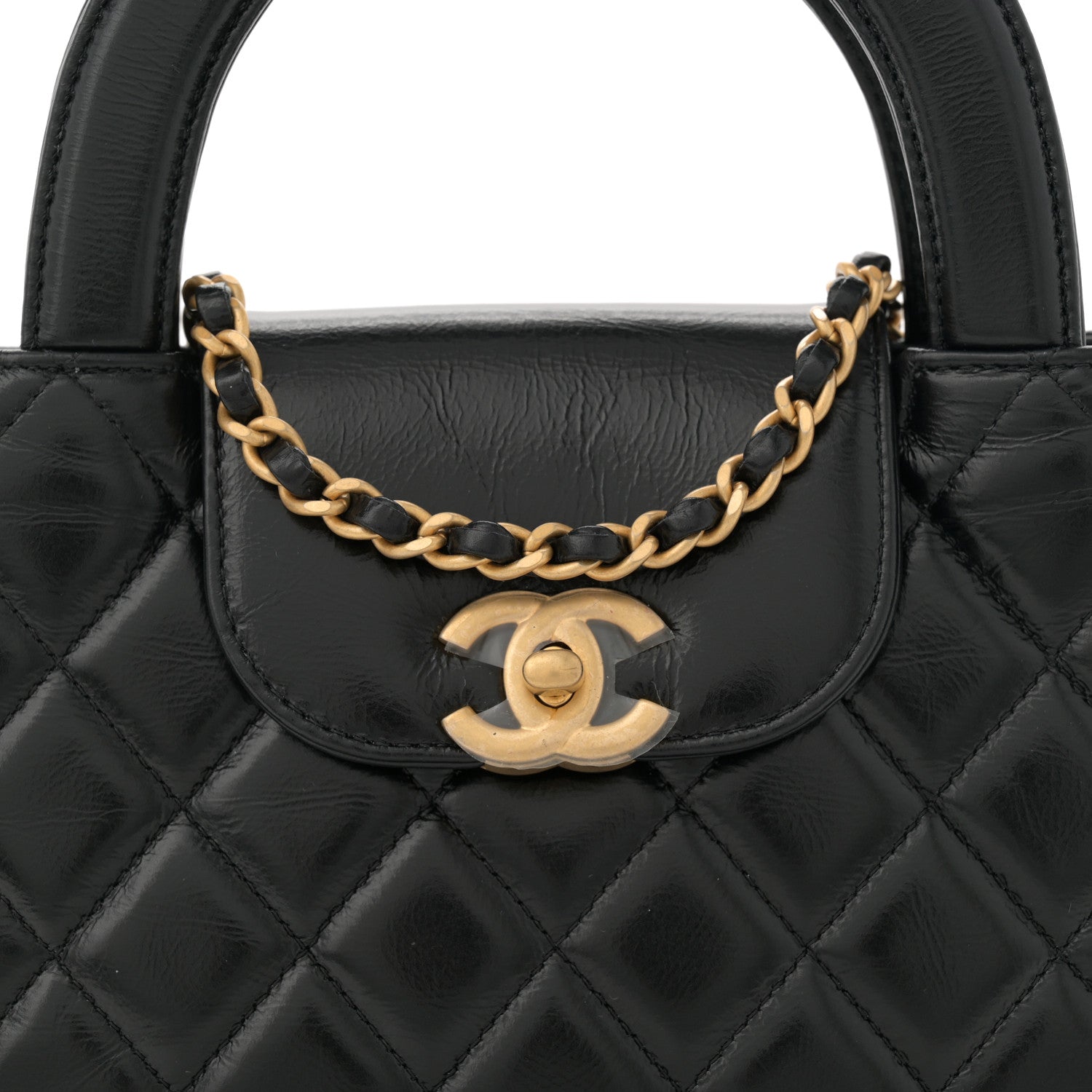 Chanel Shiny Aged Calfskin Quilted Nano Kelly Shopper Black 8 of 11