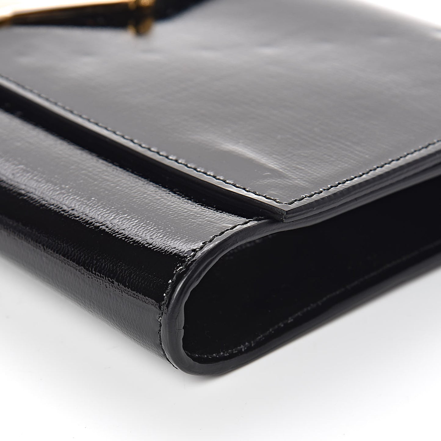 Textured Patent Classic Y Ligne Clutch Black