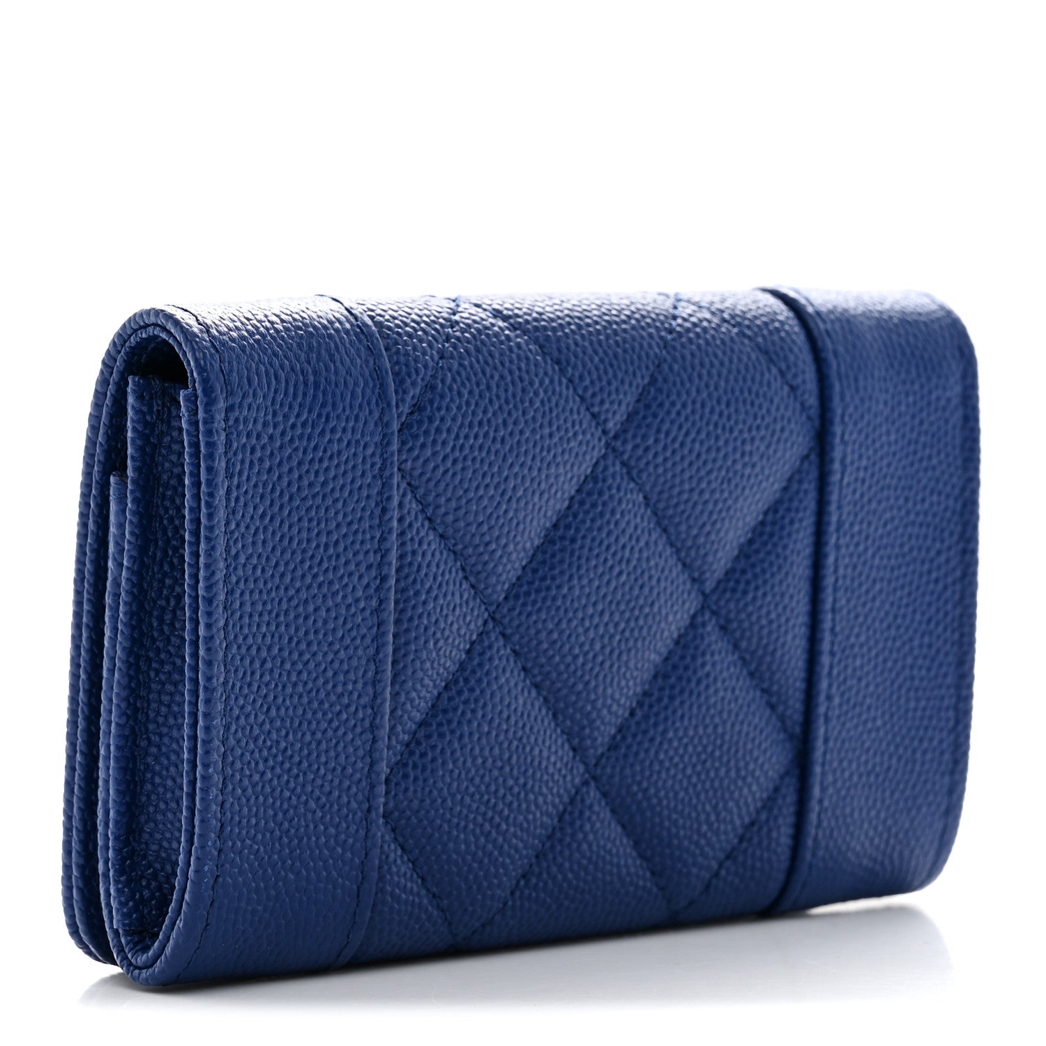Chanel Caviar Chevron Quilted Vintage Mademoiselle Flap Card Holder Blue 3 of 9