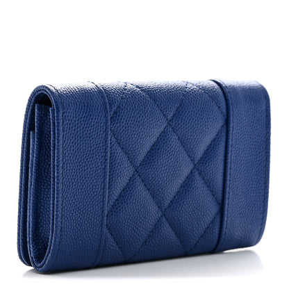 Chanel Caviar Chevron Quilted Vintage Mademoiselle Flap Card Holder Blue 3 of 9