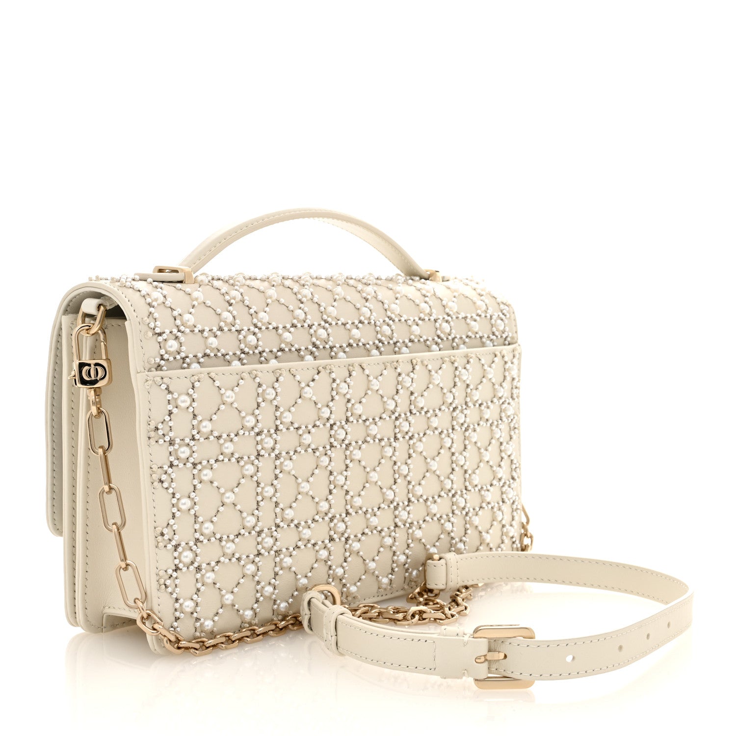 Christian Dior Calfskin Pearl Cannage My Dior Top Handle Clutch Latte 2 of 9