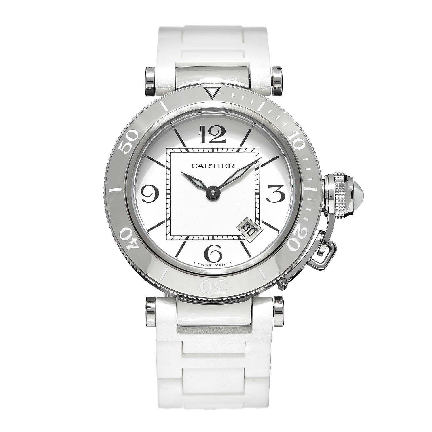 Cartier Stainless Steel Rubber 33mm Pasha C Seatimer Quartz Watch White 1 of 6